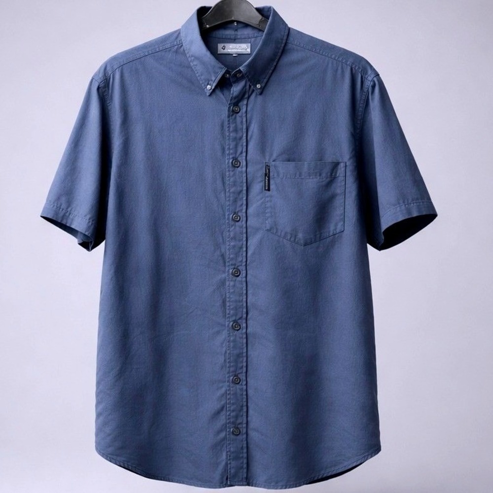 Columbia Button Down Cotton Shirt Mens Large Blue Short Sleeve